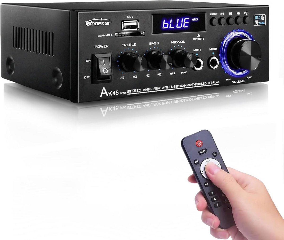 Stereo Versterker - Mini Audio - Muziek Streamen - Bluetooth 5.0 Connectiviteit - 50W x 2 RMS - Zwart