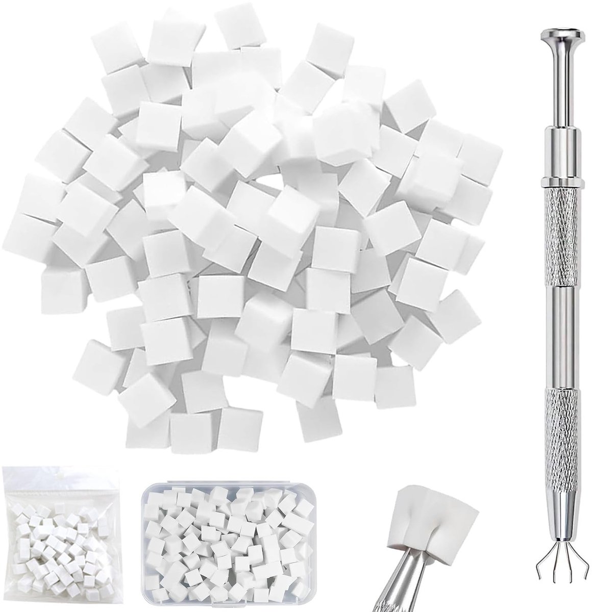 Dailygoods- Nail Art Esponjas Professioneel - 200 Mini Sponzen - Metalen Grijper - Ombre Nagelaccessoires - Creatieve Nageldesign - Hoogwaardige Kwaliteit