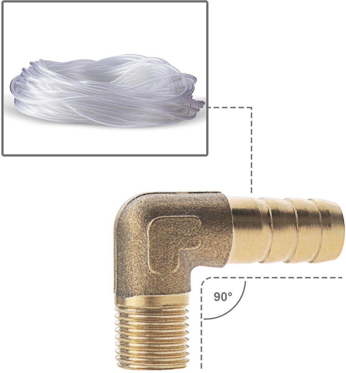 Dailygoods - Prikkeldraad Pijpfitting - 90 Graden Elleboog - Messing - 8mm Slangaansluiting - Draadconnector - Geschikt voor Brandstofleiding