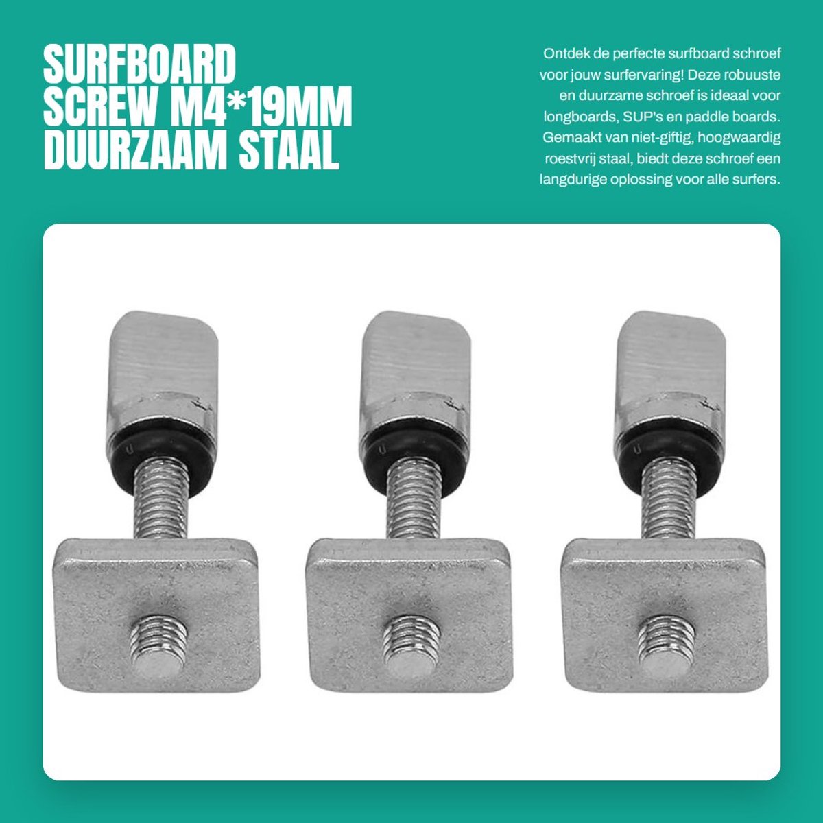 Dailygoods- Schroef Surfplank - Roestvrij Staal - M4/M5 - Geschikt voor Longboard/SUP/Paddleboard - Corrosiebestendig - 3 Stuks - Vinnen