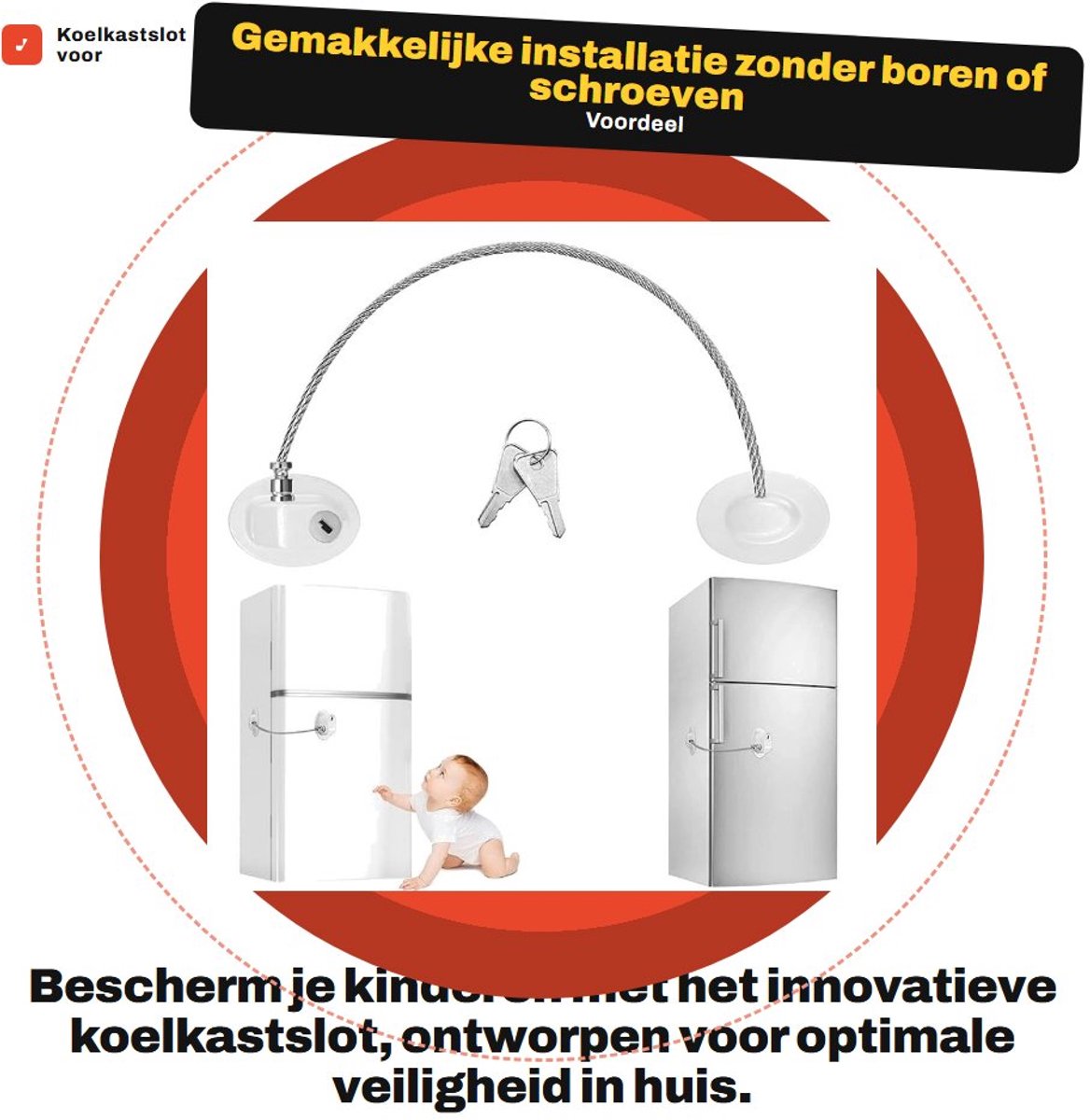 Dailygoods- Koelkastslot met sleutel - Kinderbeveiliging - Veiligheidsslot voor kasten - Universeel voor koelkasten/laden - Duurzaam PPA/roestvrij staal - Eenvoudige installatie zonder boren