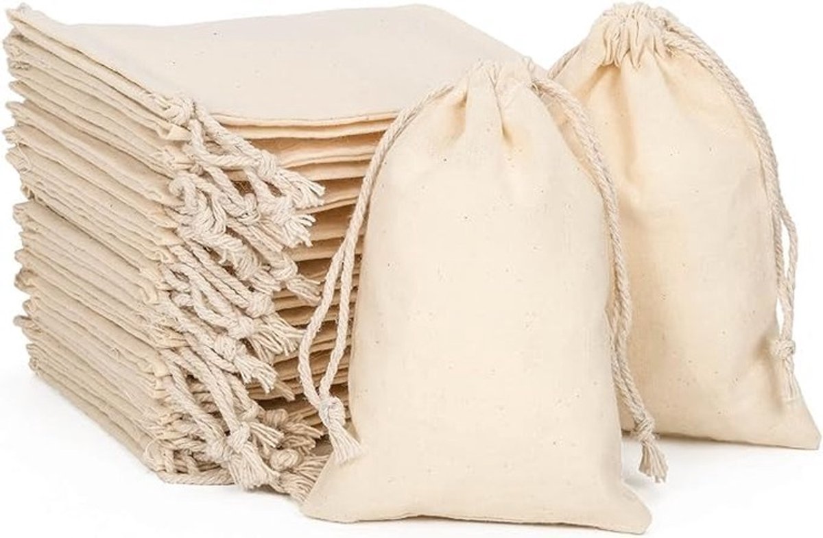 Dailygoods- Stoffen Zakjes 10 x 15 cm - Katoenen/Linnen Zakjes - Cadeauzakjes - Verpakking - Doe-het-zelf - 24 Stuks - Duurzaam en Wasbaar