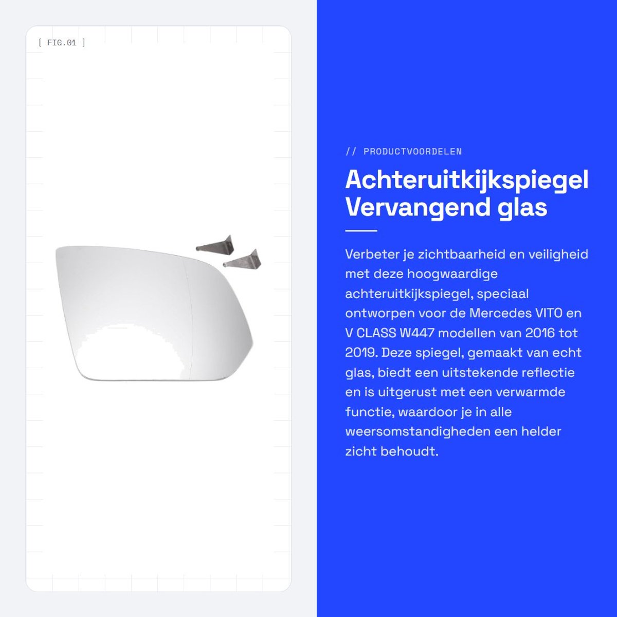 Dailygoods - Achteruitkijkspiegel - Vervangend glas - Asferisch en verwarmd - Wit - Geschikt voor Mercedes W447 2016-2019 - Hoogwaardige...