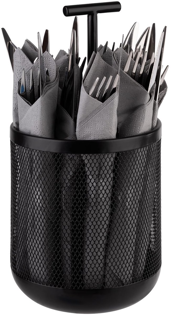 Dailygoods- Bestekbak Metalen Container - 3 Vakken - Ø 12 cm - Hoogte 25 cm - Meubelvriendelijke Onderkant - Stijlvolle Opslag - Bestekhouder
