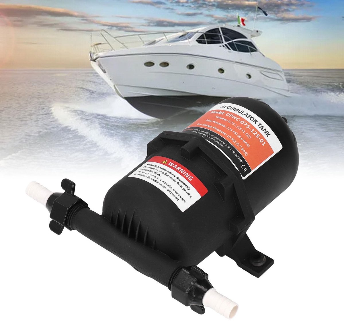 Dailygoods- Accutank 0,75L 125 PSI - Universele Drukaccumulator - Geschikt voor Campers/Boten - Vermindert Pompcirculatie - Verlengd Levensduur Pomp - Oplossing voor Pulsatieprobleem - Accumulator
