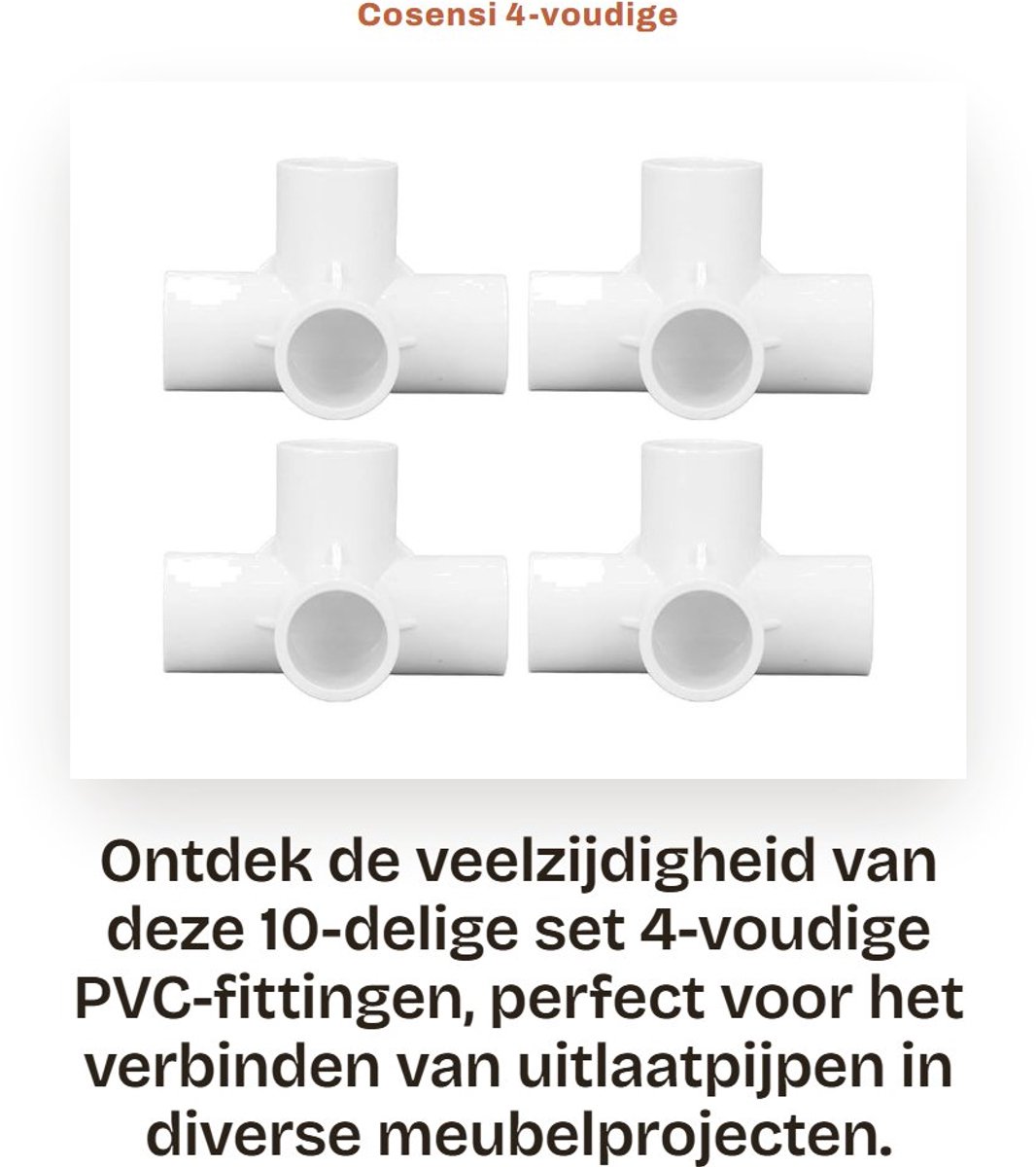 Dailygoods- PVC-fitting 10 Stuks - 4-voudige Connector - Kunststof Elleboog - 25 mm Uitlaatpijp - Set voor Meubels - Wit