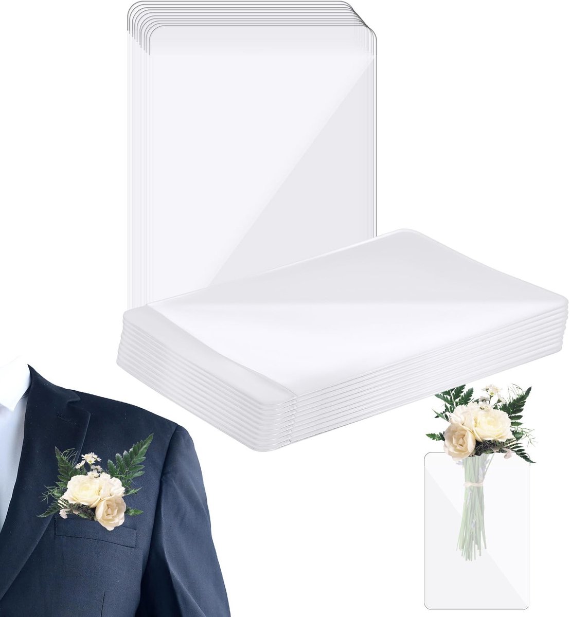 Dailygoods- Boutonnière Houder 20 Stuks - Plastic Hoes - PVC - Corsagehouder - Bruidegom/Gasten - 12x8cm - Helder