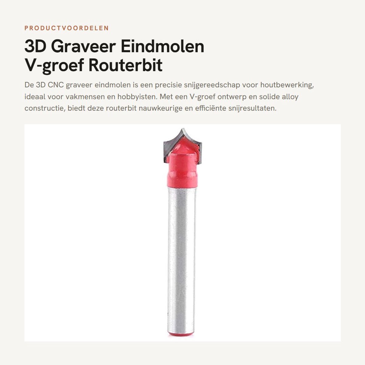 Dailygoods - 3D Graveer Eindmolen - V-groef Routerbit - Houtbewerking - Precisie Snijgereedschap - Solide Alloy - 6 mm Schacht - 8 MM Mes - Vakman...
