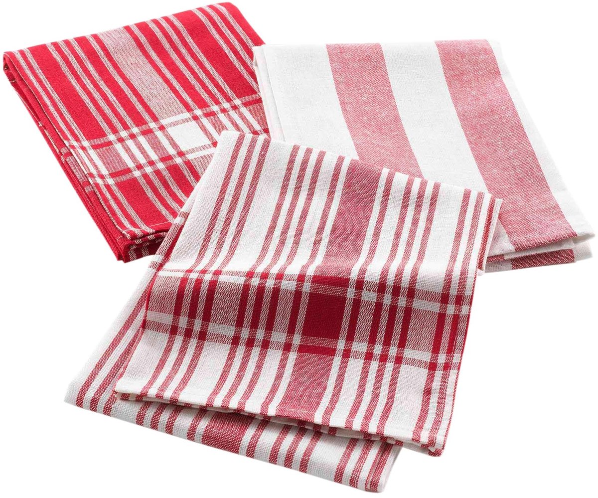 Dailygoods- Theedoek 50 x 70 cm - 3 Stuks - Katoen - Rood - Onderhoudsvriendelijk - Geweven Design - Keukendoek