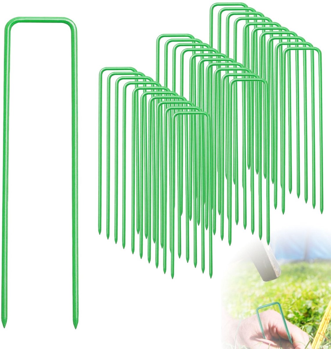 Dailygoods- Grondanker 30 stuks - U-vormige nagels 15 cm - Anti-roest bevestigingsanker - Groen - Stevig - Voor bevestiging van hekken en kunstgras - Grondnagels