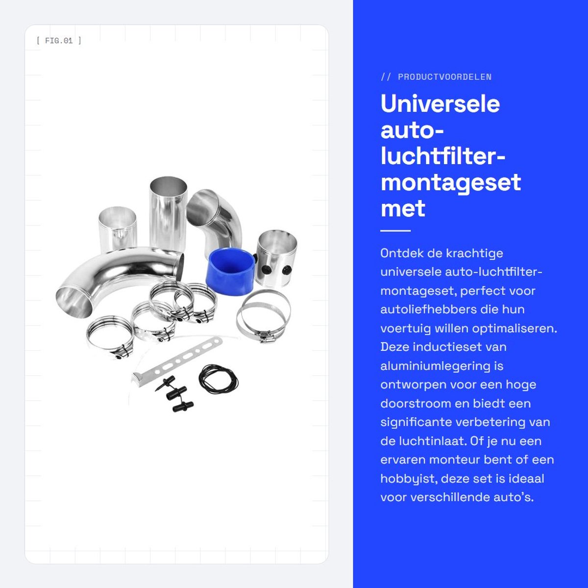 Dailygoods - Universele auto-luchtfilter-montageset met hoge doorstroom, inductieset van aluminiumlegering