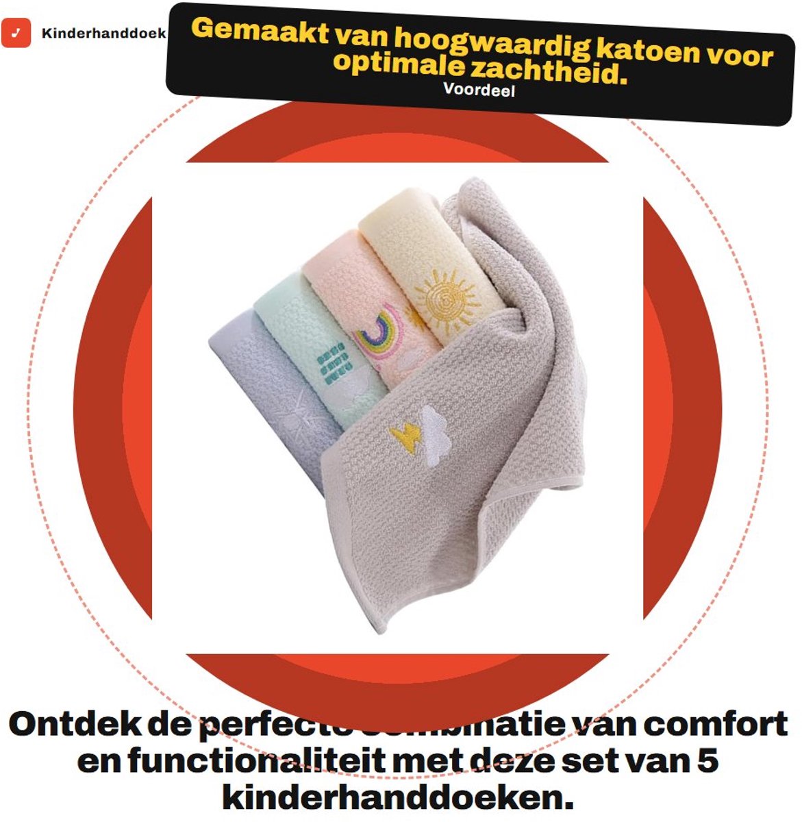 Dailygoods- Kinderhanddoek 5 Stuks - Katoenen Washandjes - Multifunctioneel - Huidvriendelijk - Zacht - Afmetingen 50x25 cm - Washandje