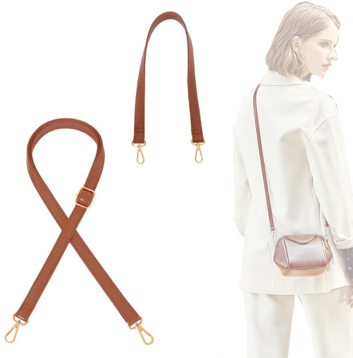 Dailygoods- Schouderriemen Verstelbaar 70-130cm - Draagriem Tas - Kunstleer - 2 Stk - Bruin - Comfortabel en Duurzaam