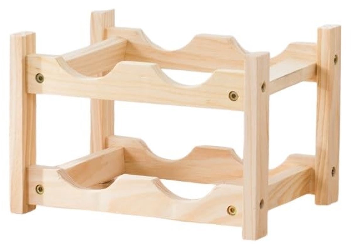 Dailygoods- Wijnrek Massief Grenenhout - 2 Lagen - Opslag voor 4 Flessen - Vochtwerende Coating - Versterkte Poten - Antikrasvoegsels - Wijnopslag
