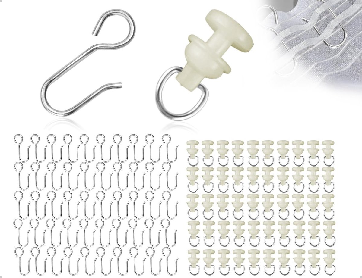 Dailygoods- Gordijnhaken Set van 50 - Metalen Gordijnhaken - Duurzaam PE - Geschikt voor Thuis/Kantoor - Eenvoudig Wit - Voor Diverse Gordijnen - Gordijnroedes