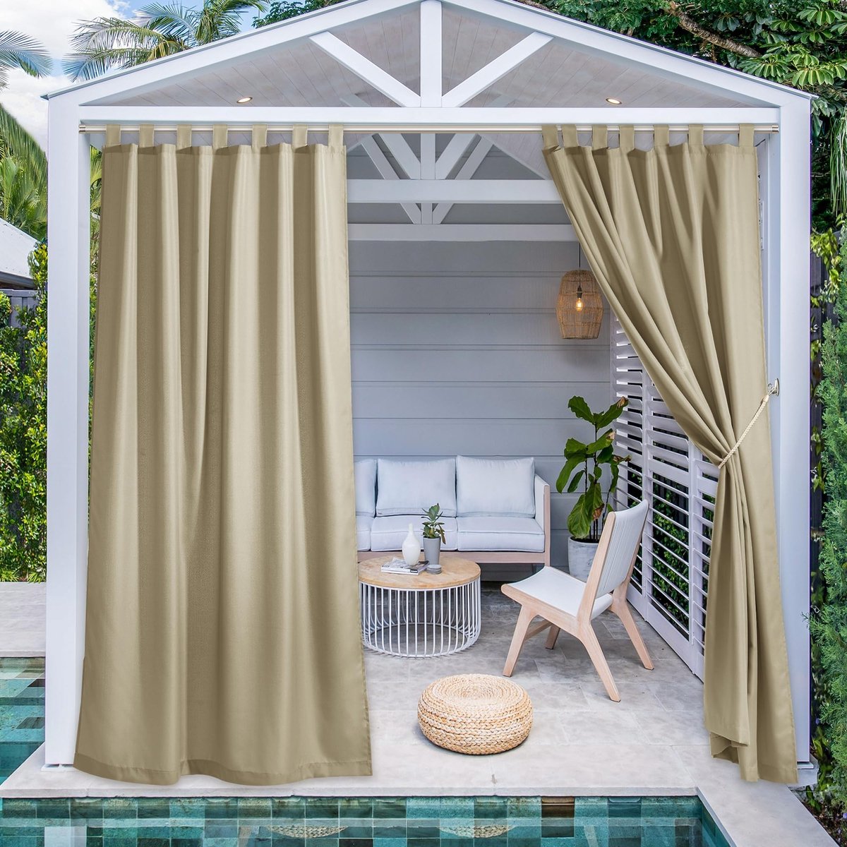Dailygoods- Buitengordijnen Waterdicht - Buiten Gordijnen voor Balkons - Terrassen - Tuinen - Klittenband - 140B x 213H cm (2 Panelen) - Tuingordijnen