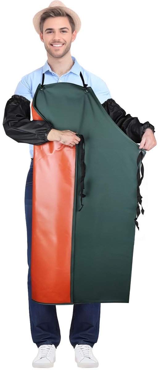 Dailygoods- Keukenschort Heren Waterdicht - Set met Mouwbeschermers - PVC Materiaal - 110 cm Lang - Olie- en Vlekbestendig - Verstelbare Maat - Schort
