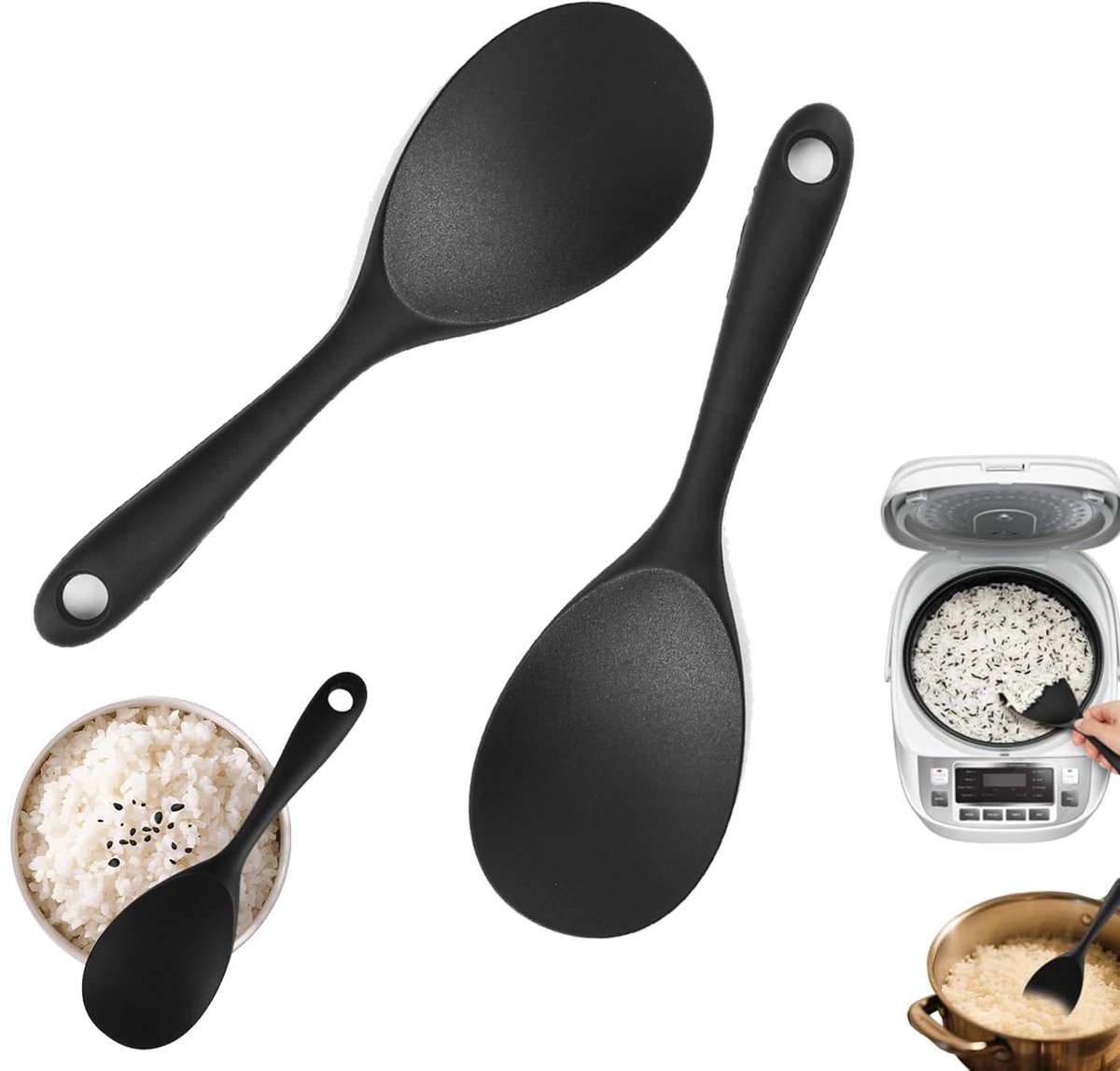 Dailygoods- Rijstkoker 2 stuks - Rijstlepel/scheplepel - Siliconen - Antiaanbaklaag - Ruimtebesparend - Duurzaam materiaal - Kookgerei