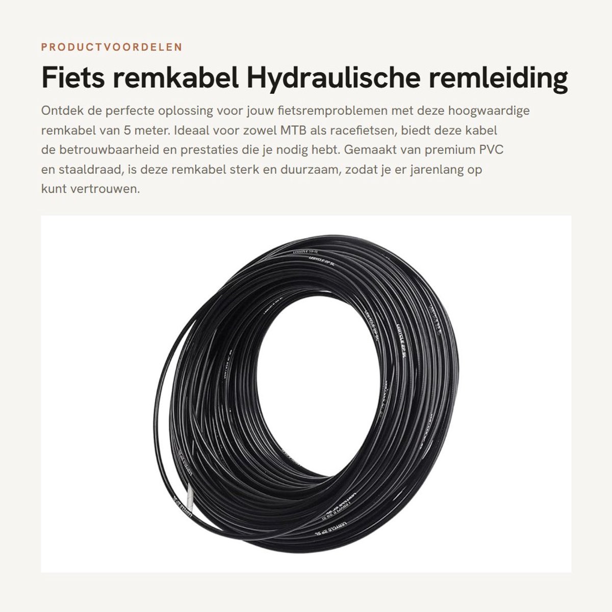 Dailygoods- Remkabel 5 m - Fiets Remkabel - Hydraulische Remleiding - Duurzaam PVC/Staaldraad - Hoge Veiligheidsprestaties - Schakelkracht