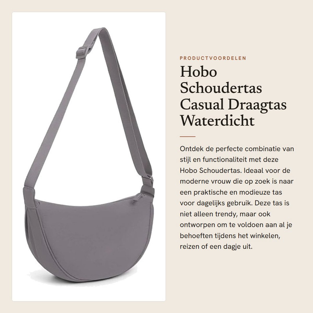 Dailygoods- Schoudertas Waterdicht - Hobo Tas - Crossbodytas - Lichtgewicht Taslan-Nylon - Verstelbare Schouderriem - Intelligente Binnenindeling - Crossbody Bag