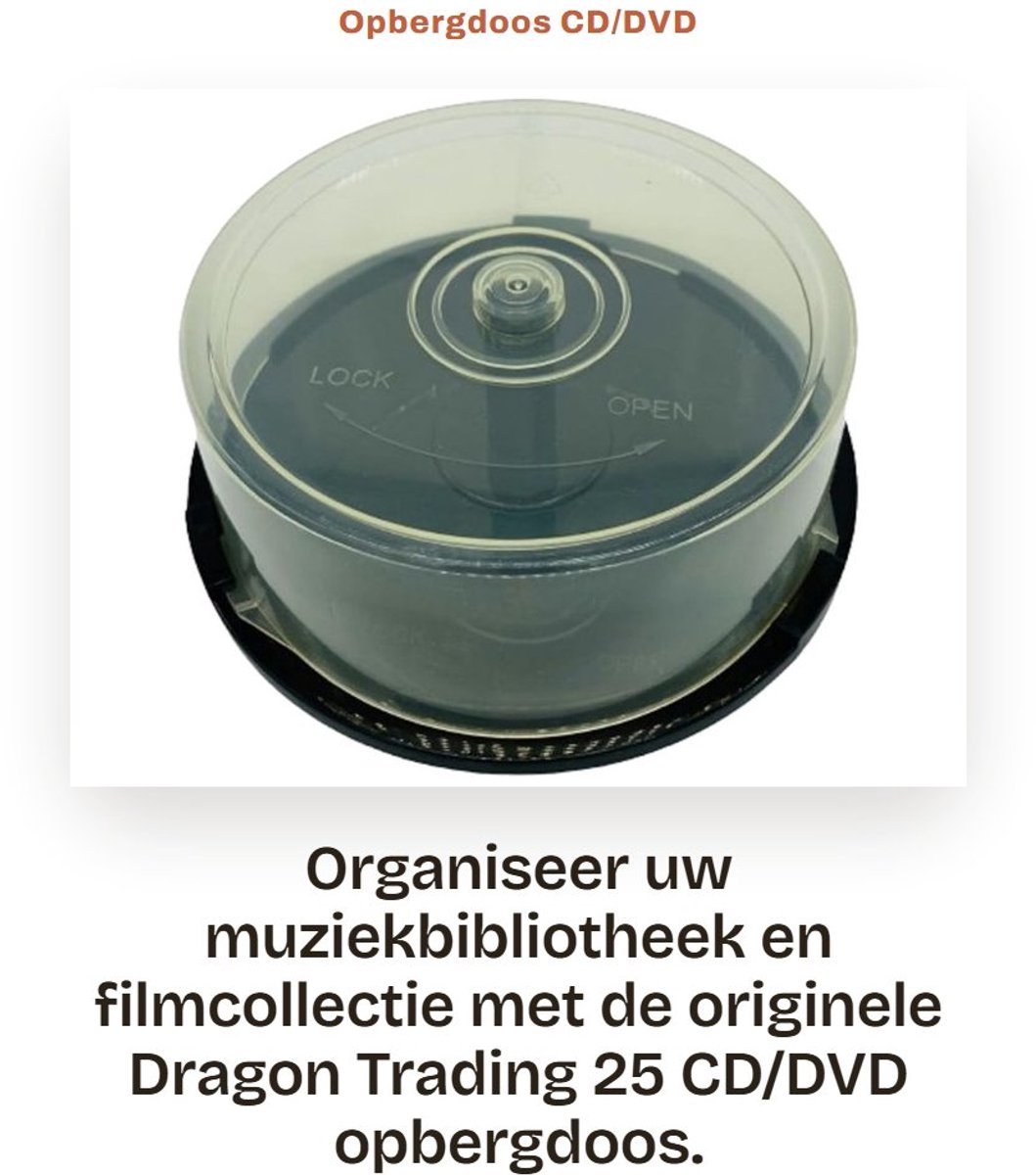 Dailygoods- CD/DVD Opbergdoos 25 Capaciteit - Cakebox - Draai-en-slotdeksel - Leeg - CD/DVD Opslag - Standaard Formaat - Cd Opslagdoos