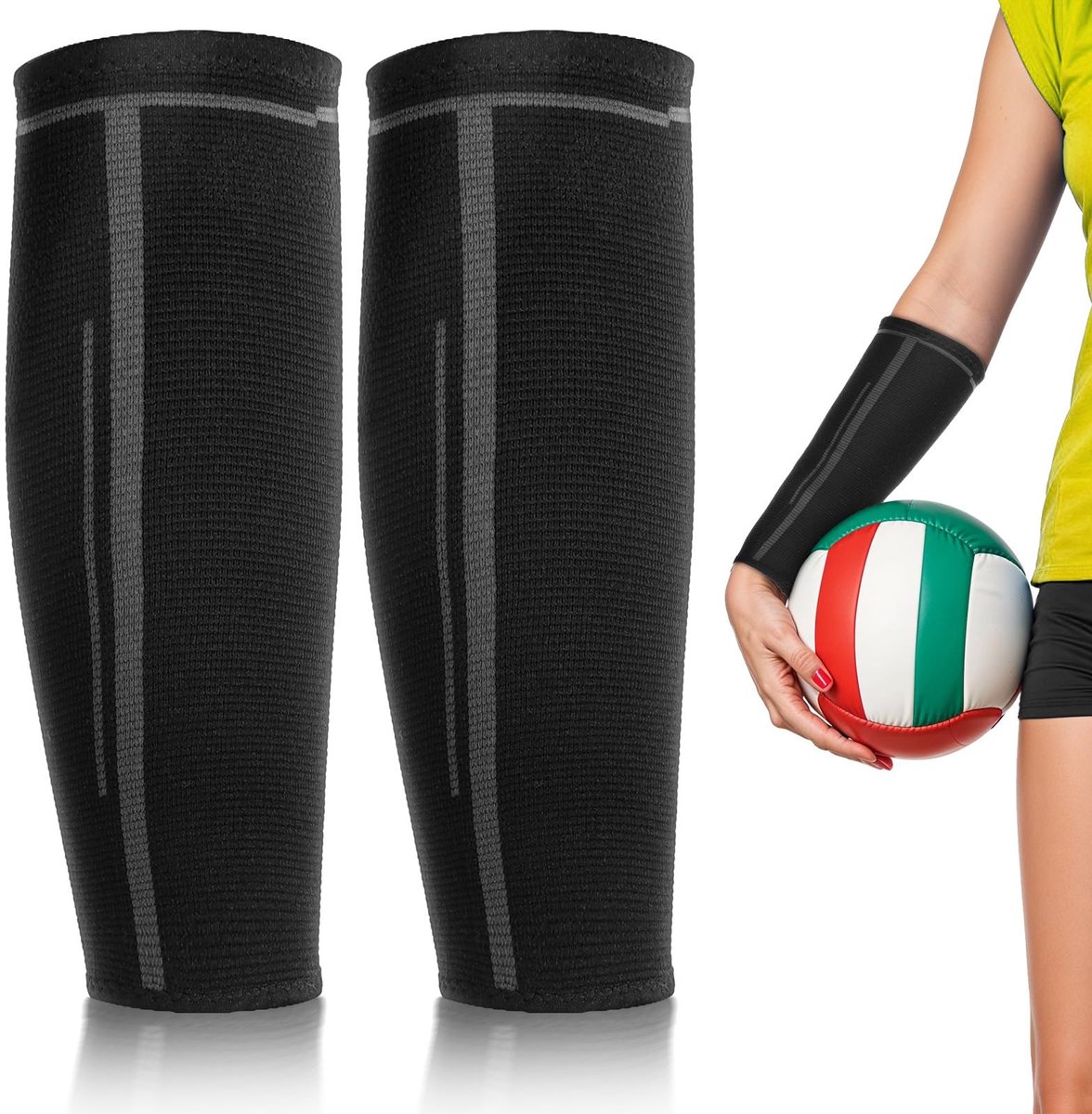 Dailygoods- Armwarmers met siliconen strips - Onderarmwarmers - Compressiemouwen - Armbescherming - Sporttraining - Zwart, 2 stuks - Compressiemanchetten