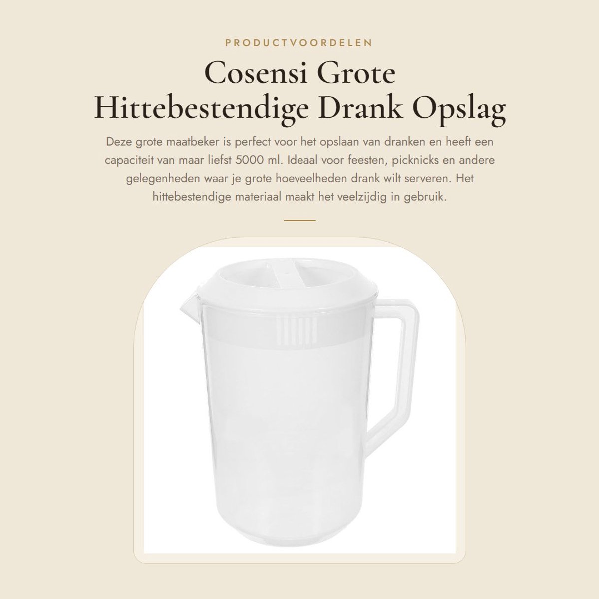 Dailygoods- Maatbeker 5000ml - Hittebestendig - Waterbeker - Deksel - Voedselveilig - Geschikt voor sap/bier/ijsthee - Drankcontainer