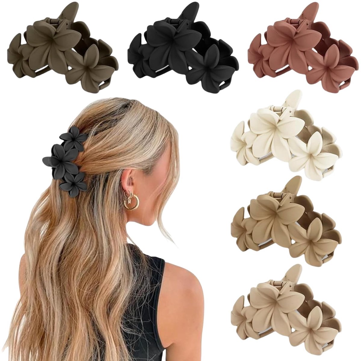 Dailygoods- Bloemenhaarklemmen 6 Stuks - Grote Haarklemmen - Matte Haarspelden - Sterke Grip - Antislip - 10 cm voor Dik Haar - Haarklem