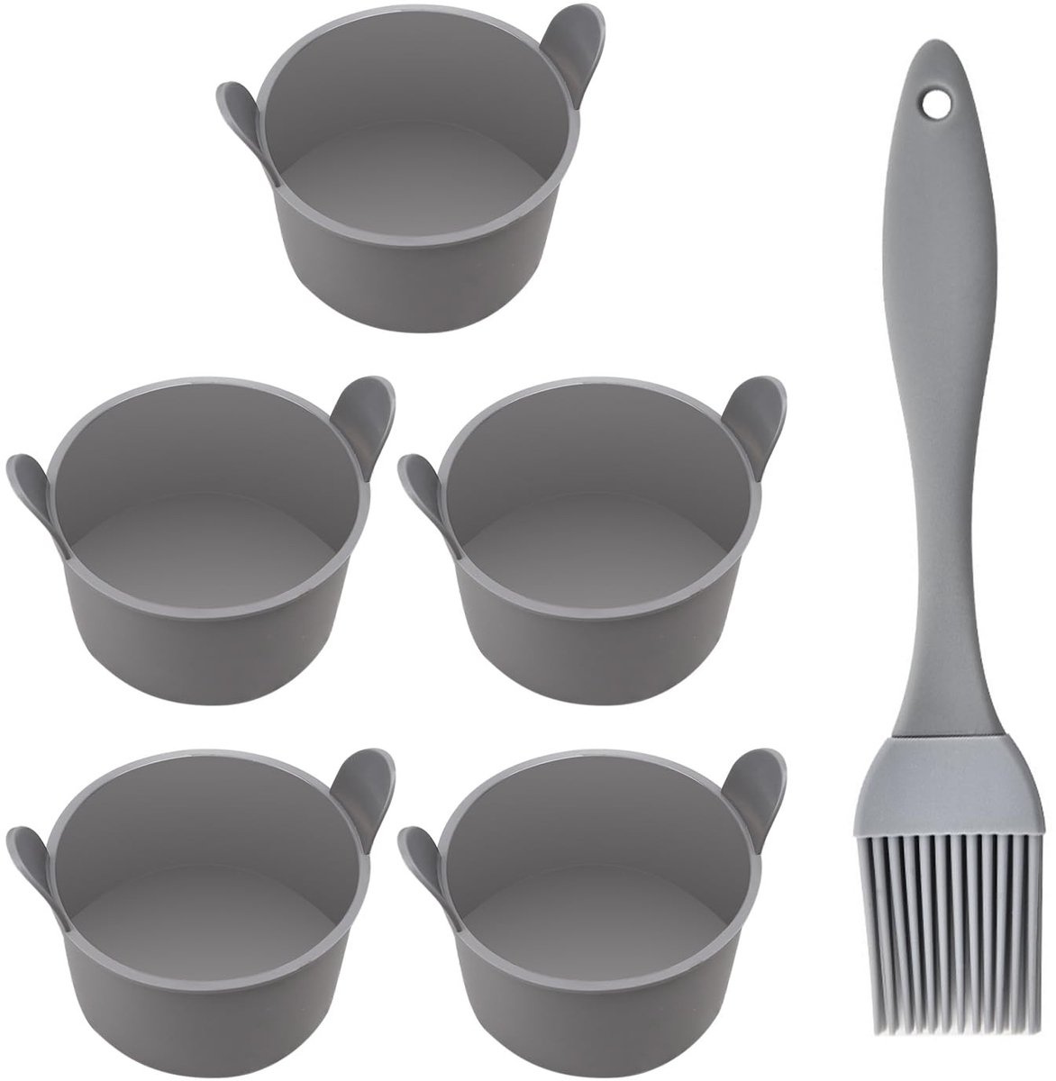 Dailygoods- Siliconen Bakvormpjes 5 Stuks - Bakvormen voor Heteluchtfriteuse - Puddingvormen - Kleine Bakvormen - Voedselveilige Siliconen - Grijs - Bakvorm