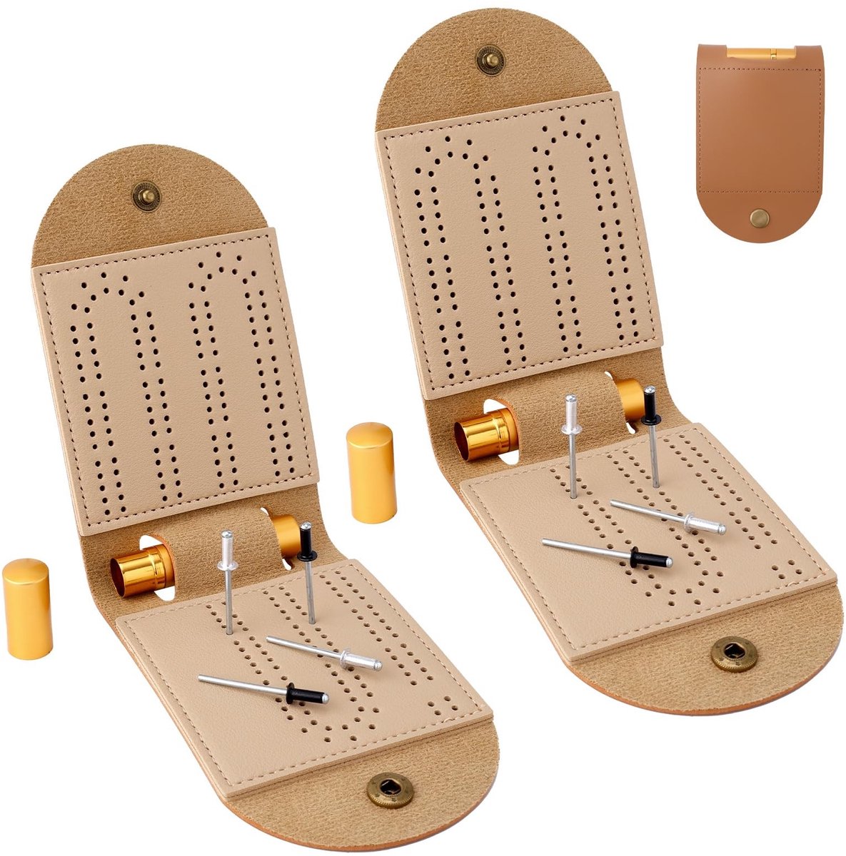 Dailygoods- Cribbage Bordspel Draagbaar - 2 Sets - Opvouwbaar - PU - Metalen Pinnen - 26,2x8cm - Ideaal voor Familie en Vrienden