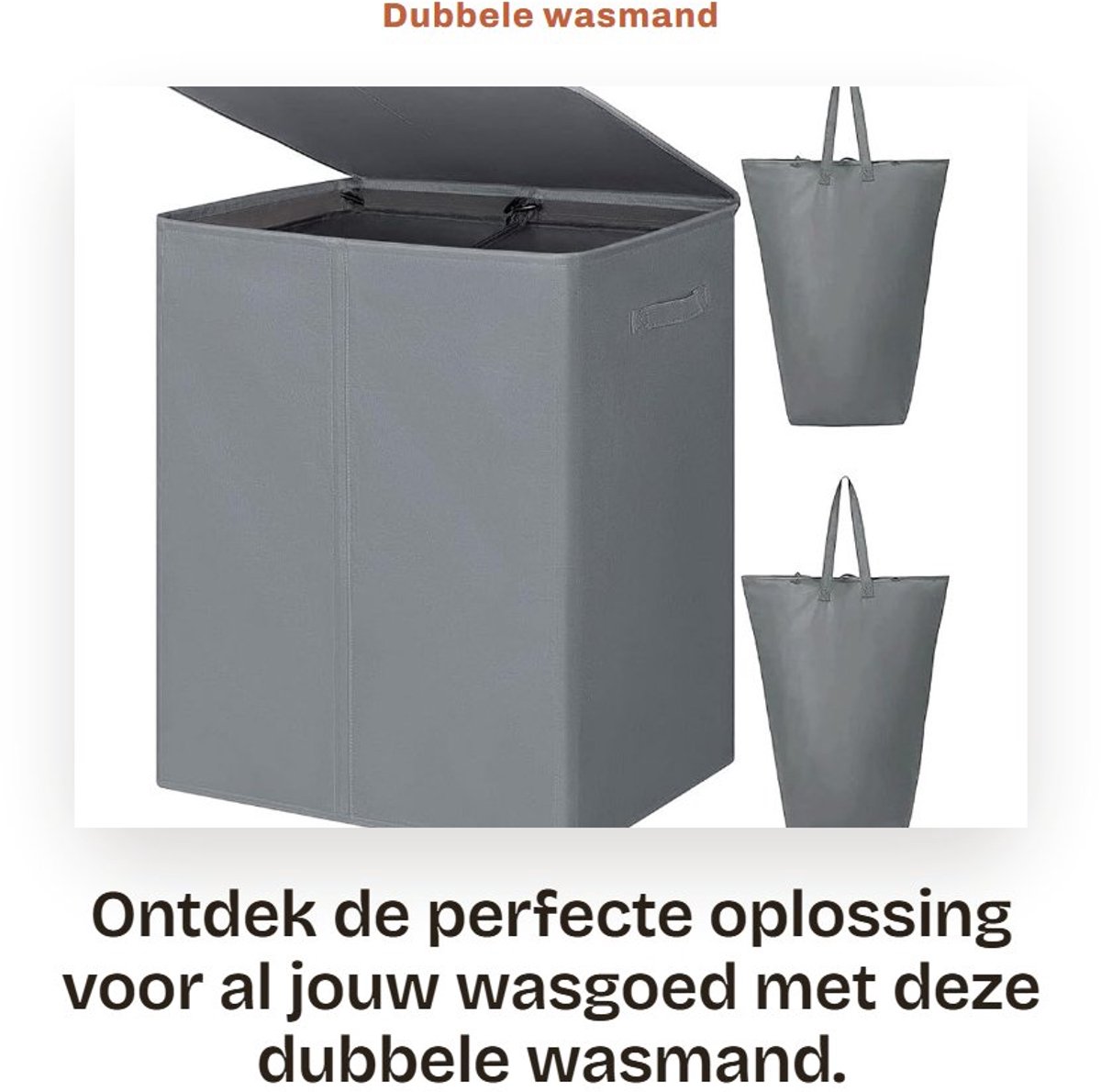 Dailygoods- Wasmand 154L met deksel - Opvouwbare 3 vakken - Afneembare waszakken - Handgrepen - Geschikt voor slaapkamer/badkamer - Wascontainer