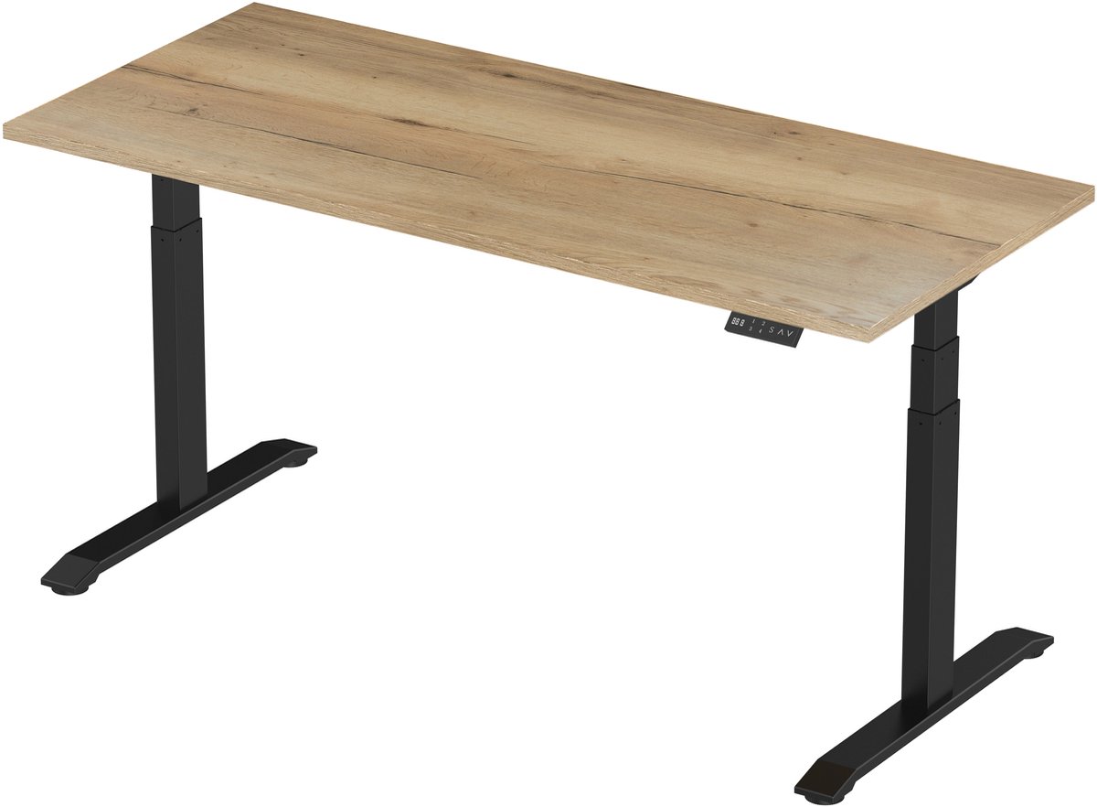 Zit-sta bureau elektrisch verstelbaar - 160 x 80 cm - hoogte 65-130 cm - NPR 1813 & NEN-EN 527 - zwart onderstel / authentiek eiken blad