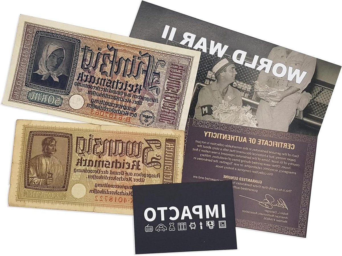 Bankbiljetten Tweede Wereldoorlog - Historische munten Reichsmark - Verzamelen geschiedenis - Authentieke stukken Derde Rijk - 2 stuks - Bruin beige