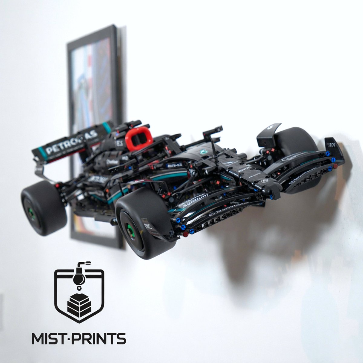 Mist-Prints - Wandbeugel voor bouwset F1 racewagen 42171 - Muurhouder - Zwart - 3D-geprint