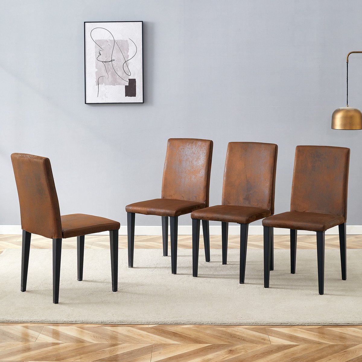 Wishdor - Set Van 4 Eetkamerstoelen - Ergonomische Rugleuning, Gestoffeerde Zitting En Ant
