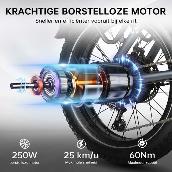 vankel Polaris Elektrische Fiets - Opvouwbare E-bike - 624Wh Lithium Accu - Actieradius tot 45 km - 20×4.0 inch Fatbike Banden - Aluminium Verende Voorvork - Shimano 7 Versnellingen - Schijfremmen - Stadsfiets - Max. Belastbaar tot 120 kg - Grijs van VANKEL — afbeelding 3