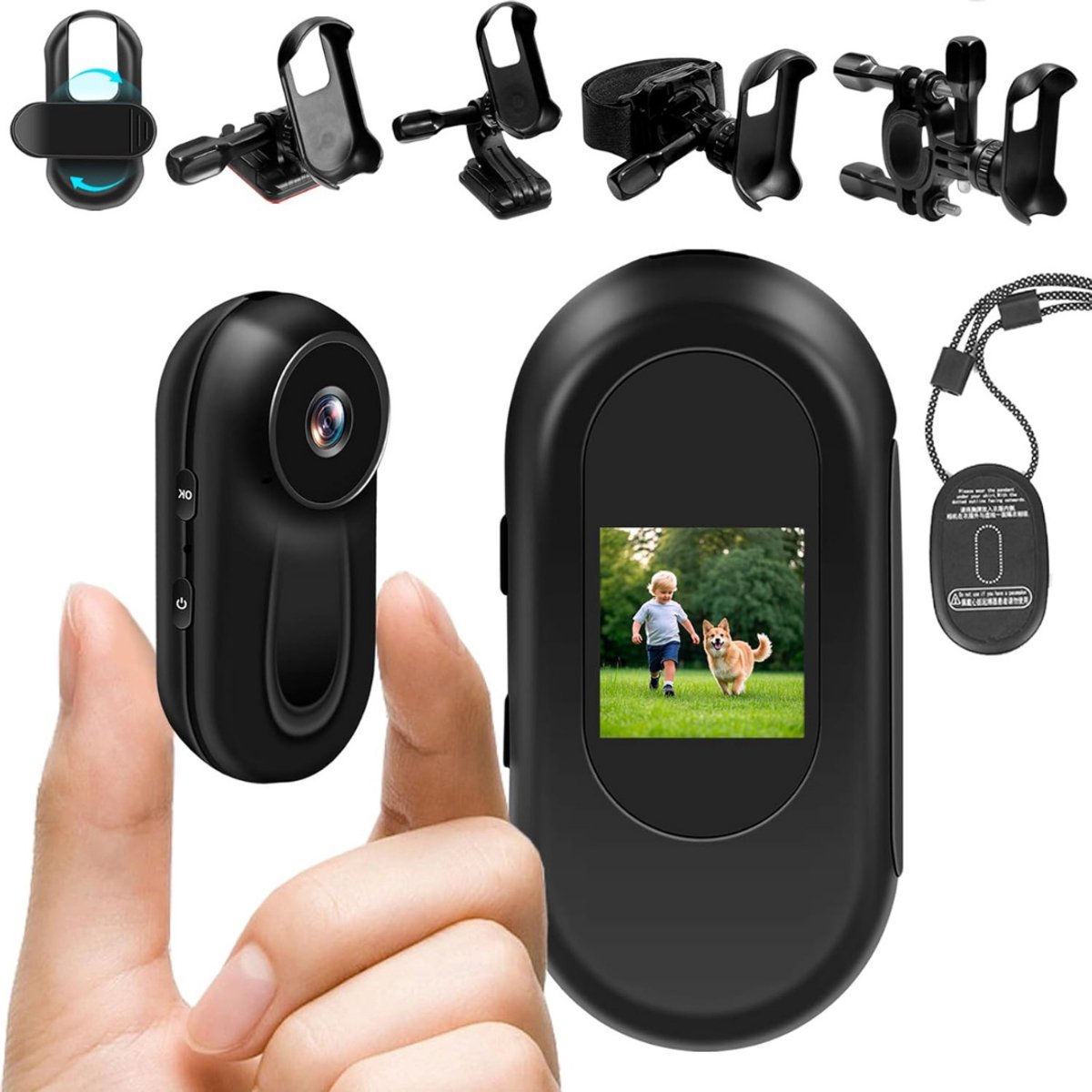 REN®Bodycam -Body cam - Body camera - Draaibare Lens HD 1080P - 3,91 cm- Zwart- 15cmx 10cmx 5cm; 29 g