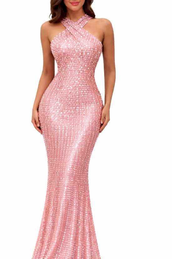 Glitter Jurk Roze - Chique - Open Jurk - Glinster - Galajurk - Dames - Feest