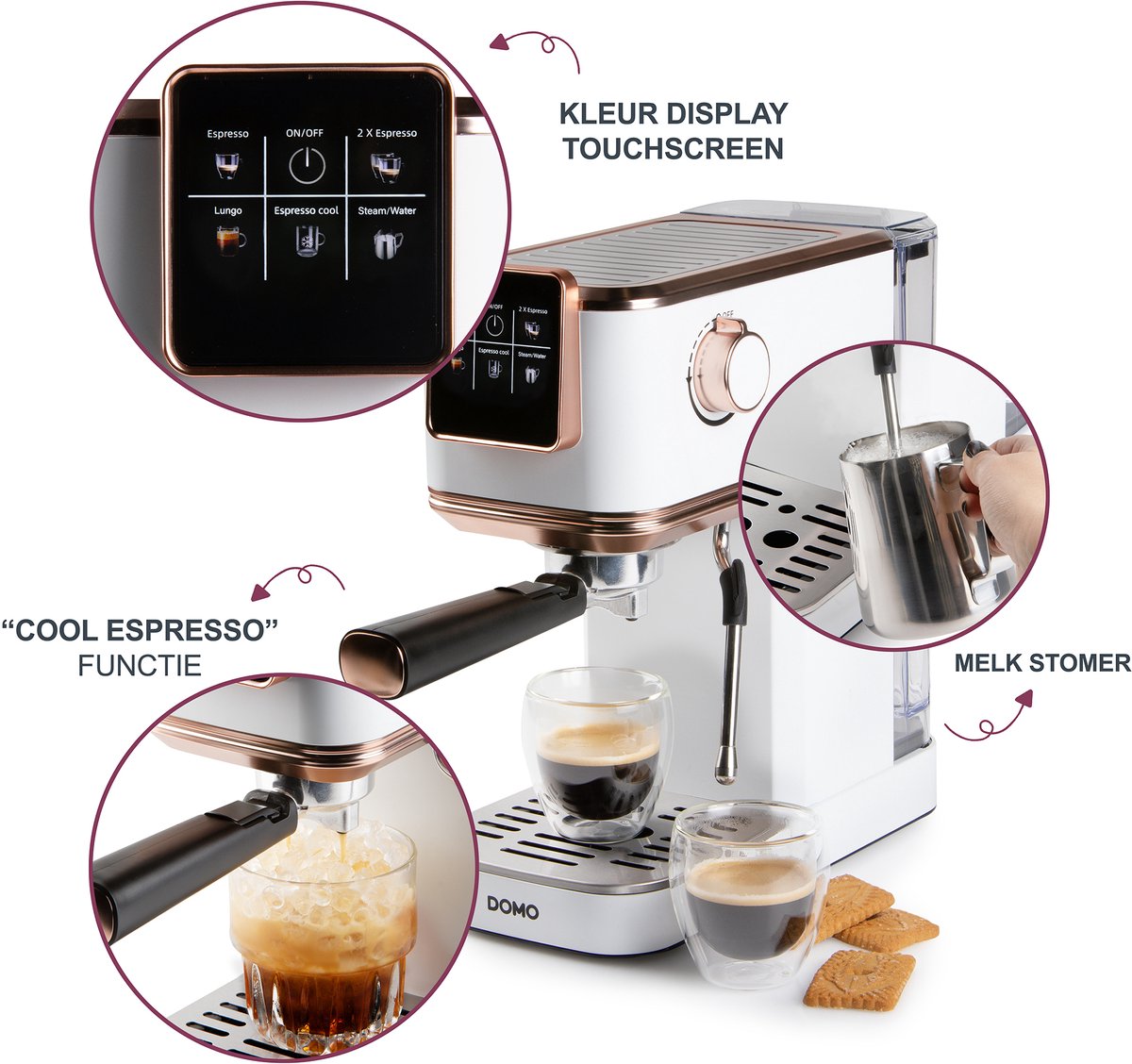 DOMO DO746K Espressomachine met Stoompijpje 20 Bar - afbeelding 3