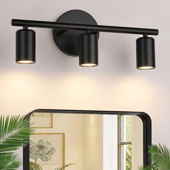 Lampe de salle de bain Glowy Noire - Éclairage de miroir de salle de bain 3 lumières - Applique murale au-dessus du miroir - Industrielle & Moderne - Noir mat - 44 cm
