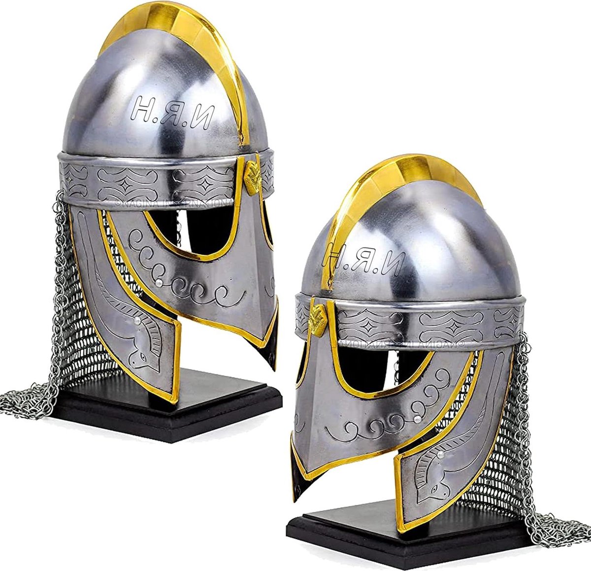 Viking Wolf Helm - Middeleeuwse Helm Ridder - Historische Displays - Met Kettingmail - 2.96 kg - Zilver