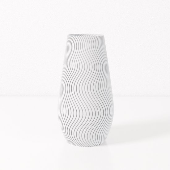 Fleuriek vaas SOFIA - Wit H50 cm - Grote smalle designvaas / vloervaas - Luxe blikvanger met golvend patroon