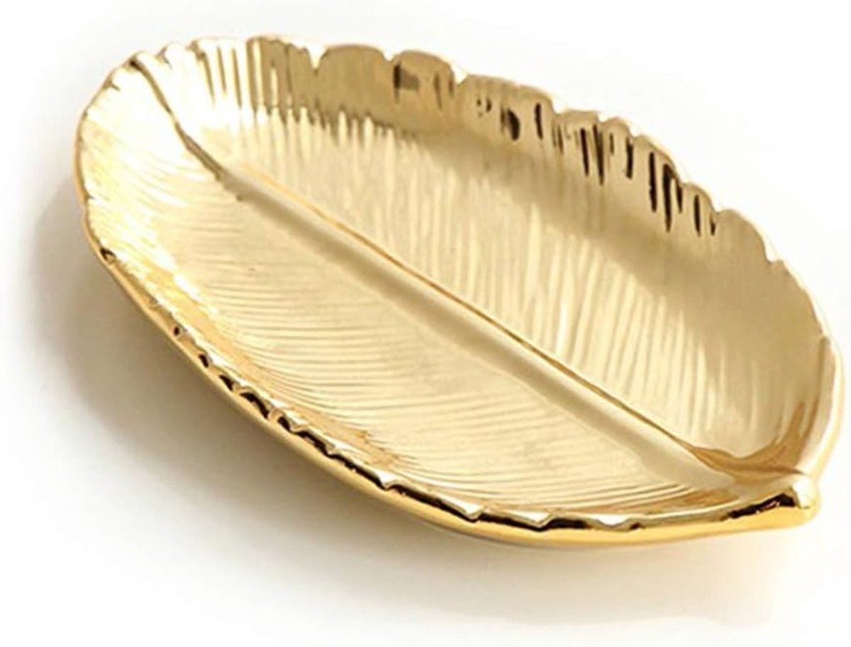 Sieradenhouder van keramiek - Plat ringhouder voor sieraden - Kleine goudkleurige schotel voor ringen en oorbellen