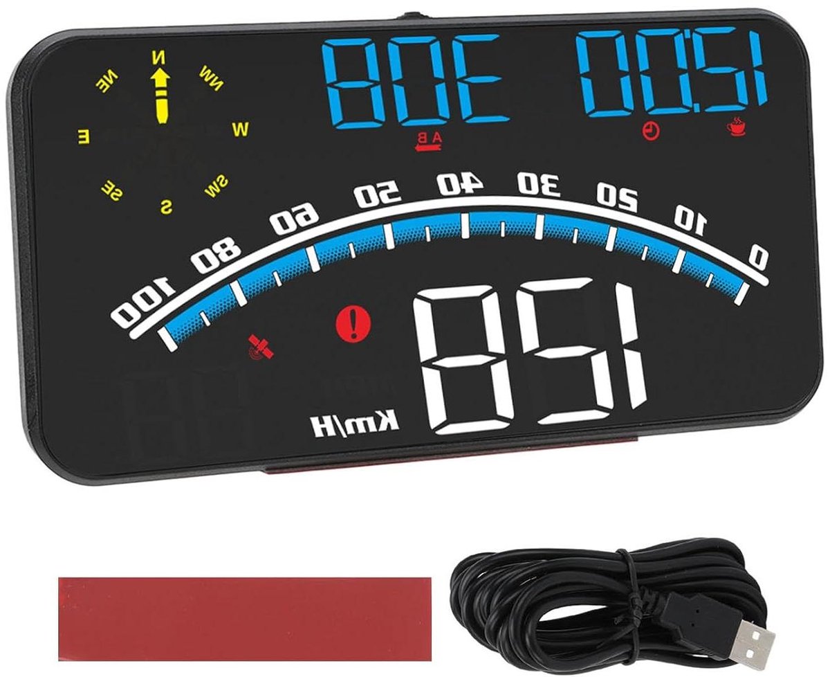 Digitale Snelheidsmeter - HUD Snelheidsmeter - Auto Rijden Monitoren - High Definition Snelheidsalarm - Universeel 5V - Blauw