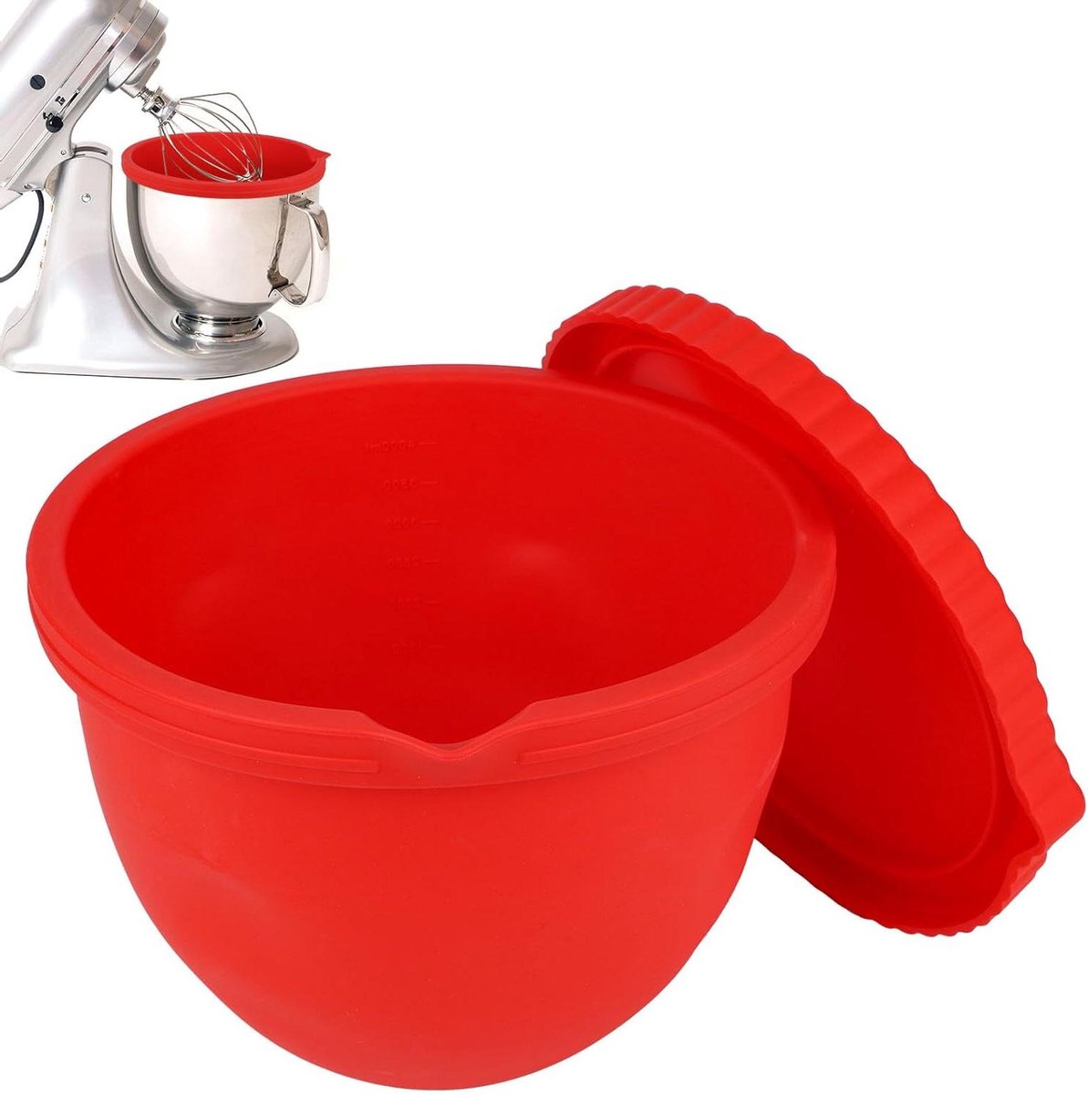 Siliconen Kom Voering - Mixer Inzetstuk Deksel - Keuken Mixen Bereiden - Voedselveilig Kwaliteit Siliconen - 24x23x18cm - Rood