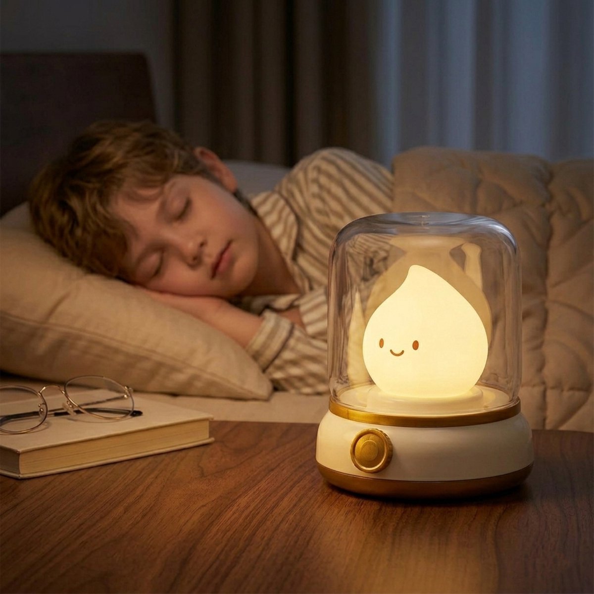 REFTTENW Vlamgeest Nachtlampje – Oplaadbaar led-nachtlampje voor kinderen en volwassenen – Touchbediening – 3 lichtstanden – Met timer – Draadloos - Geel