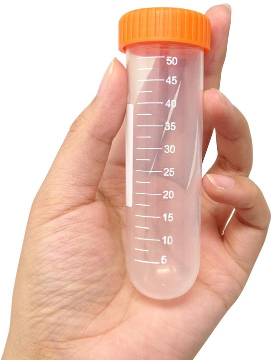 Centrifugebuisjes Kunststof - Laboratoriumbuisjes PP - Monsters Opslaan - Ronde Bodem - 50 ml 10 stuks - Oranje deksel — afbeelding 5