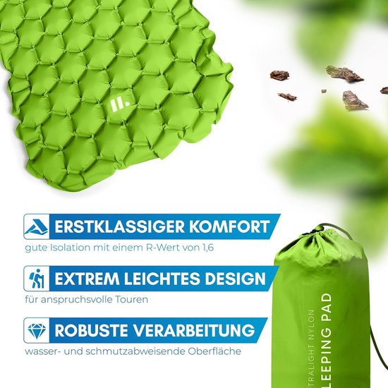 Kleine matras - Outdoor matras - Kamperen en wandelen - Ultralicht met kussen - 600 Gram - Lichtgroen — afbeelding 2