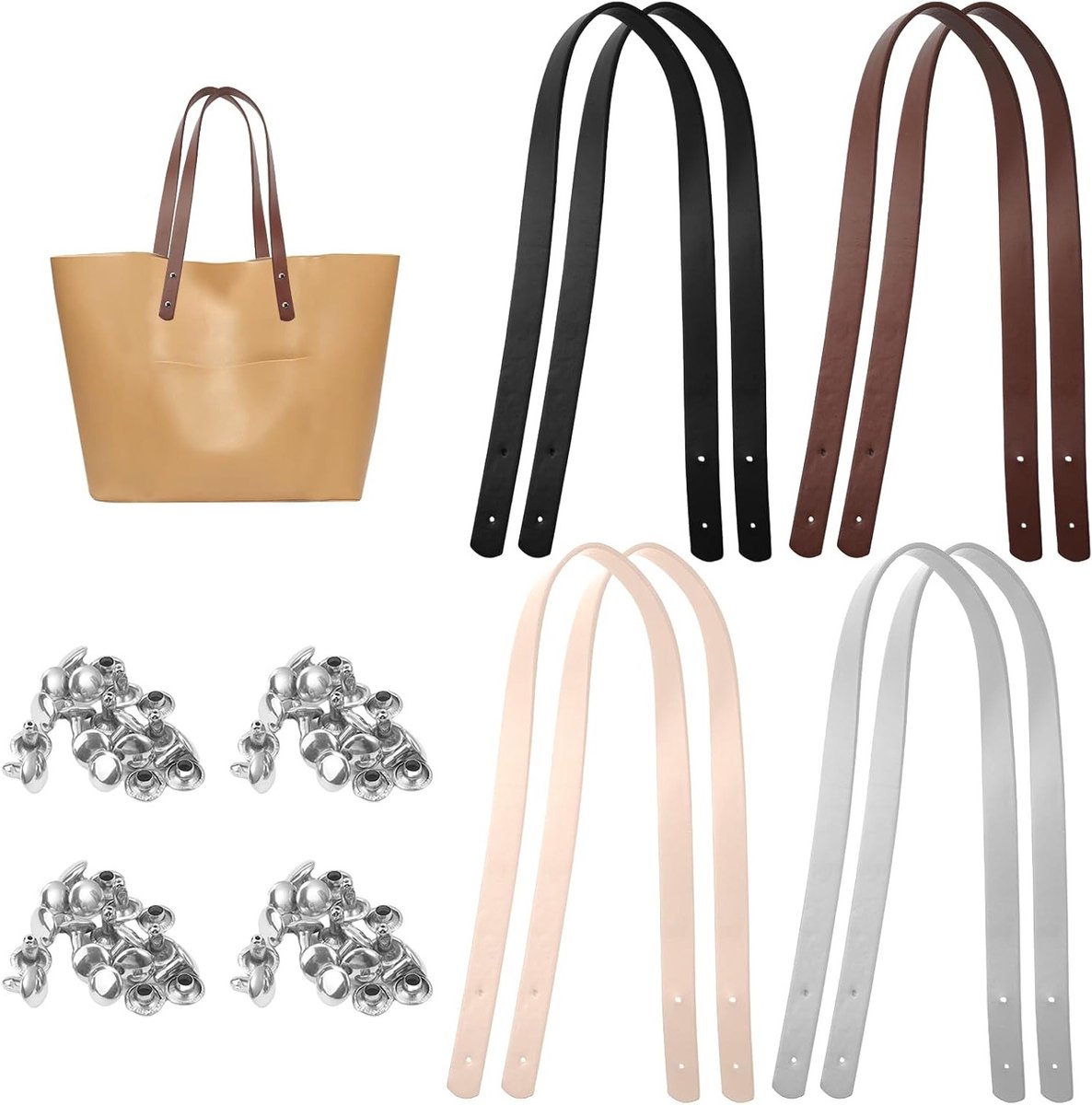 Set van 8 Verwijderbare Tas Handvatten, PU Schouderriemen, 60 cm, Vervangingsaccessoires voor Handtassen, Duurzaam en Stijlvol