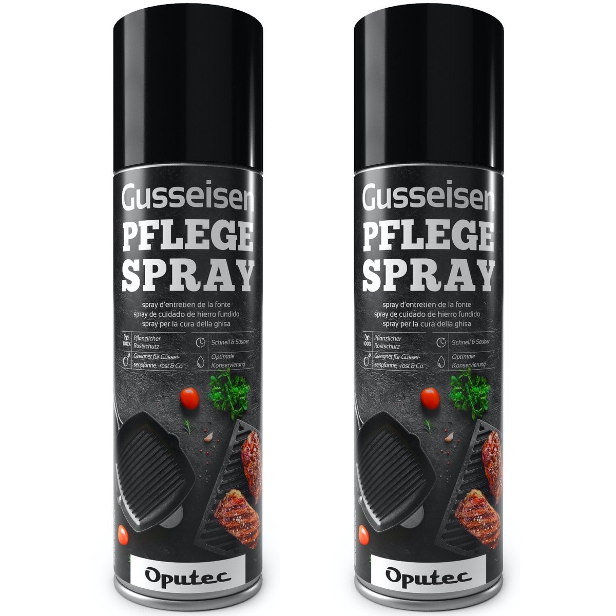 Oputec 2x 500ml gietijzer onderhoudsspray | cast iron care oil spray | 100% plantaardig | made in Germany